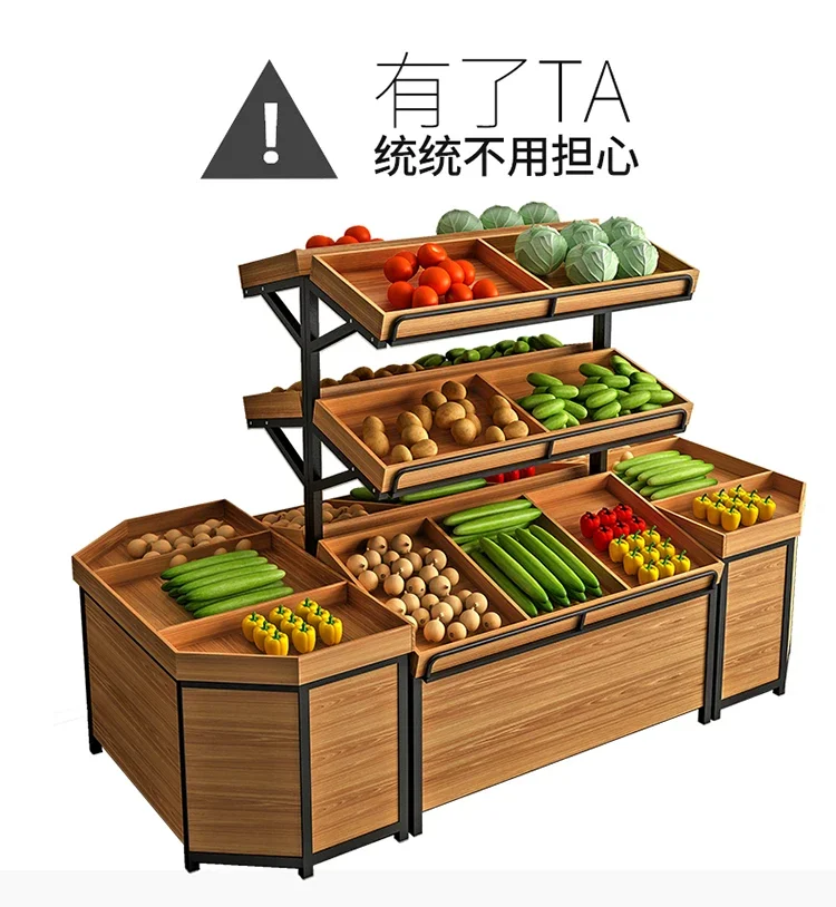 

Fresh supermarket t shelf display rack vegetable shelf store fruit frame steel wood and vegetable shelf commerci