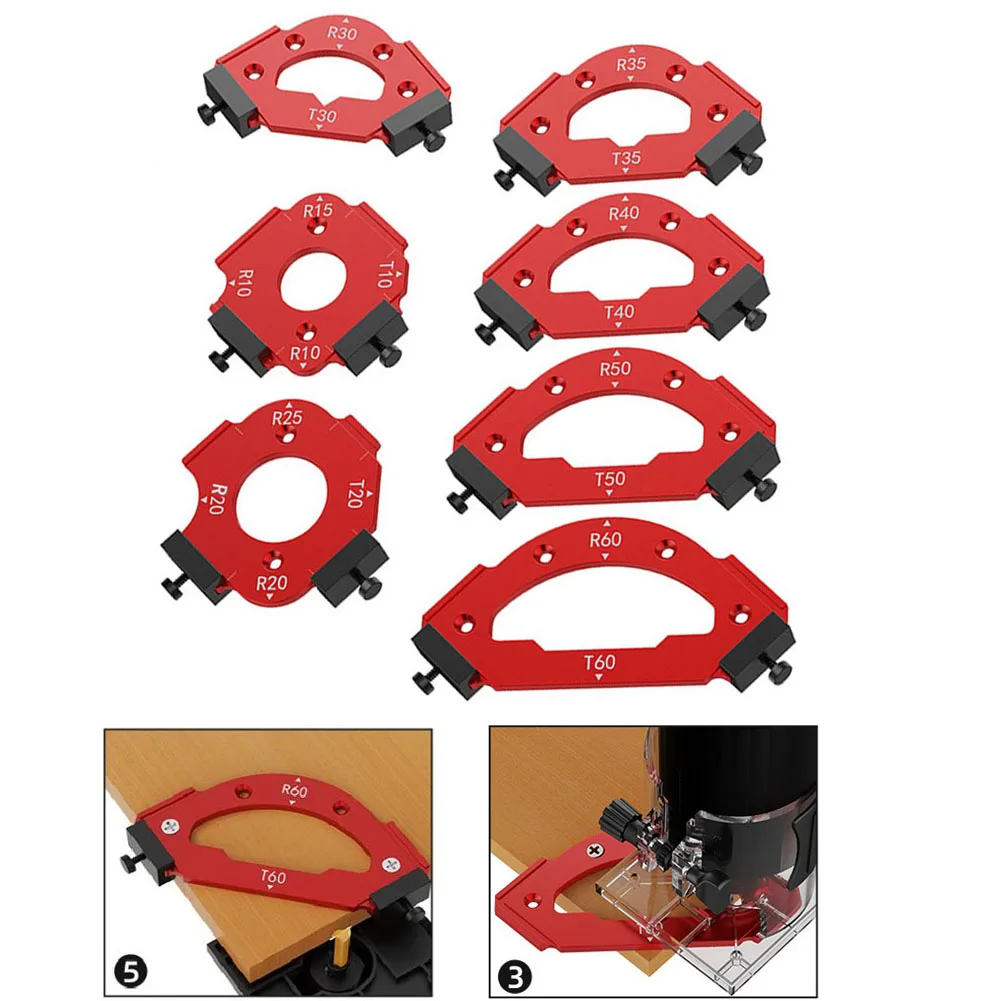 Woodworking Corner Jig Kit 7 Aluminium Alloy Radius Templates R10-R60 for Smoothing Table Cabinet and Furniture Edges