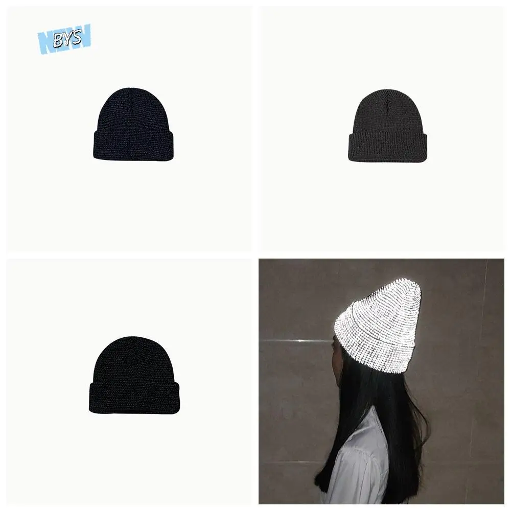 

Cool Windproof Reflective Knitted Hats Keep Warm Thicken Shining Beanies Hat Luminous Beanies Sequin Knitted Hat for Night