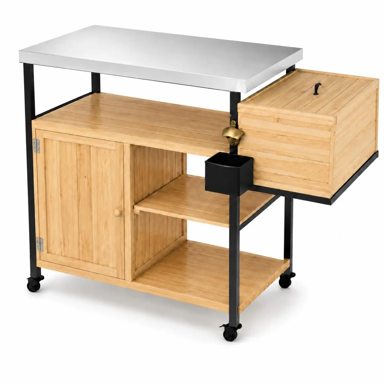 Grill Cart With Storage Cabinet Fir Wood Outdoor Grill Table And BBQ Prep Station Two Door Enclosed Outdoor Kitchen Cart For Patio And Backyard
