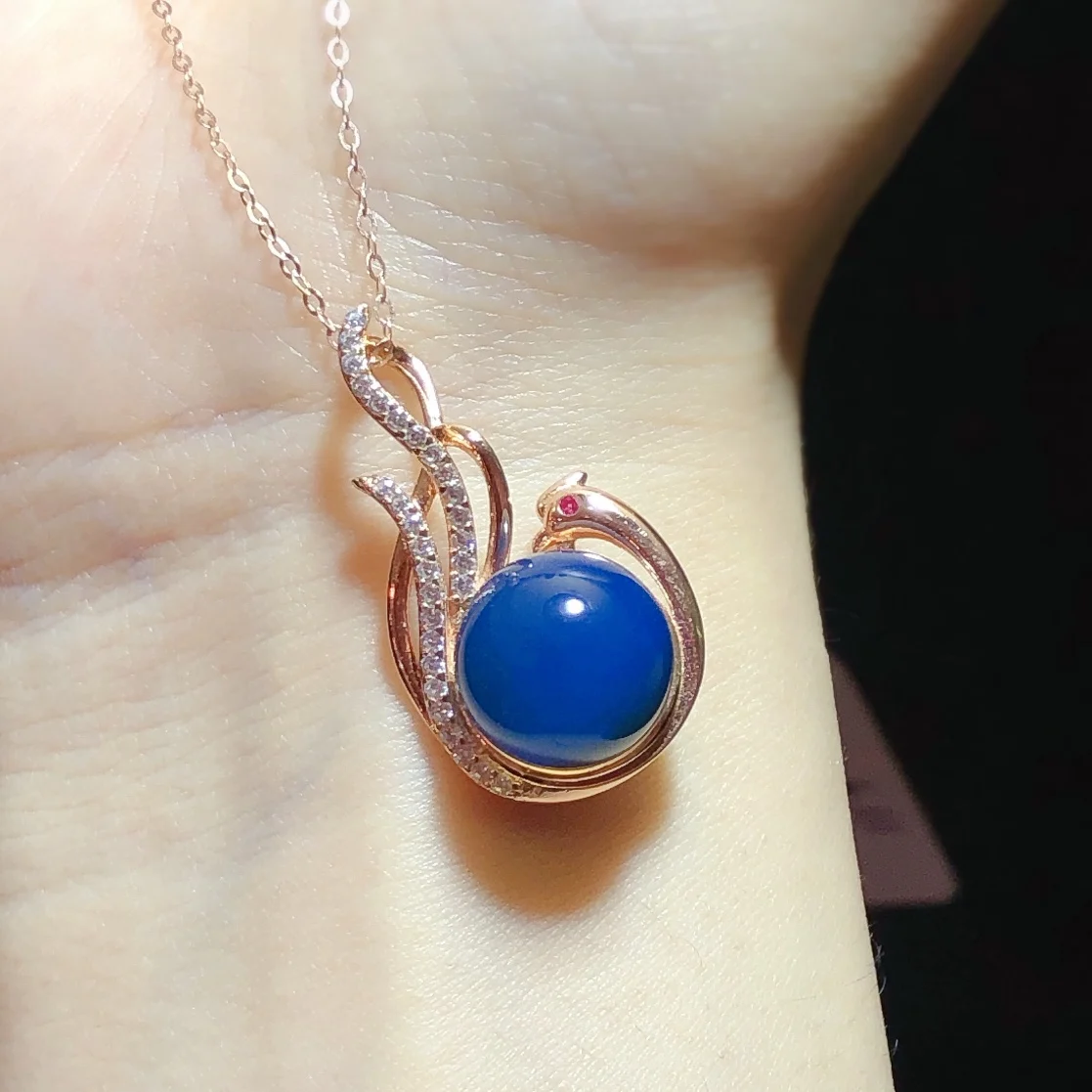

12mm Natural Blue Amber Pendant With Necklace And DIY Ruby - A Romantic Wedding Anniversary Gift
