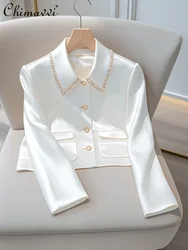 Francese Casual pendolare diamante vestito colletto manica lunga monopetto elegante bianco Business Blazer giacca corta donna autunno