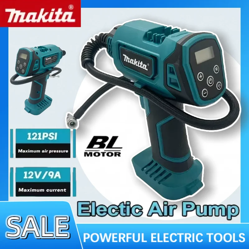 

Беспроводной электрический воздушный насос Makita, перезаряжаемый автоматический насос для накачивания автомобильных шин, портативный инструмент для дома, работает от аккумулятора 18В.