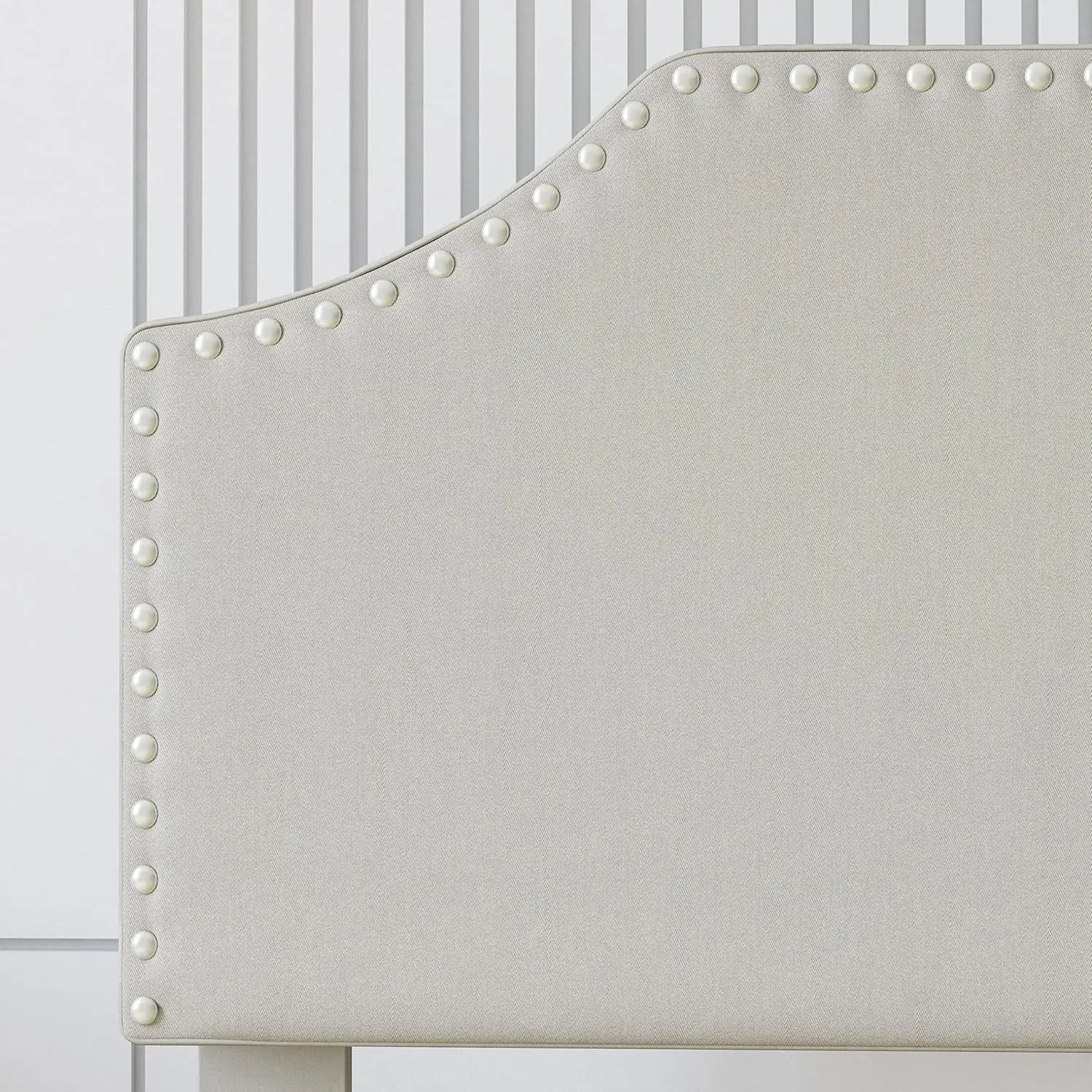 Upholstered Platform Twin Bed Frame with Nailhead Trim Headboard, Height Adjustable, No Box Spring Needed, Noise-Free, Beige