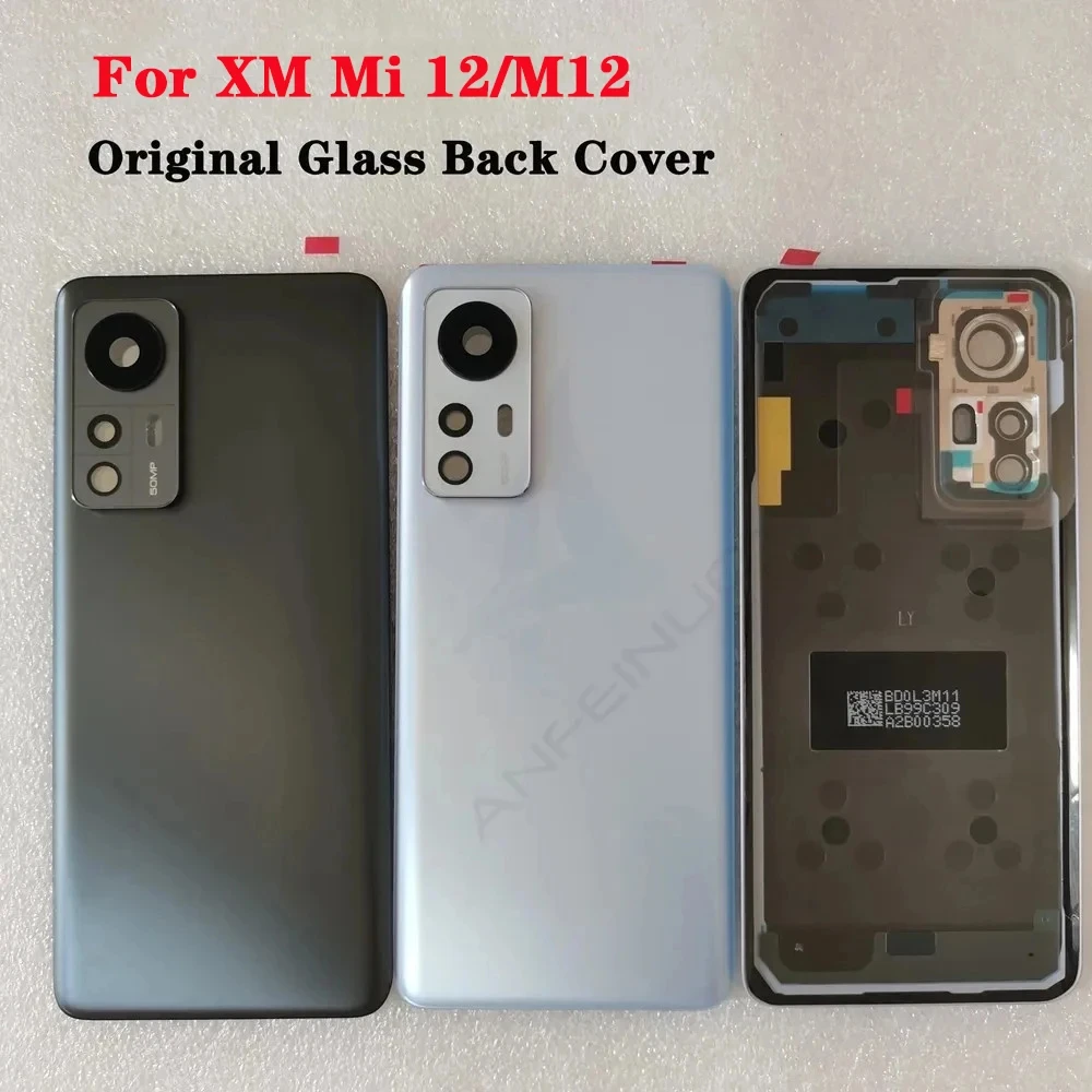 For Xiaomi Mi 12 New Tempered Glass Back Cover Spare Parts For Mi12 Back Battery Cover Door Housing + Camera Frame