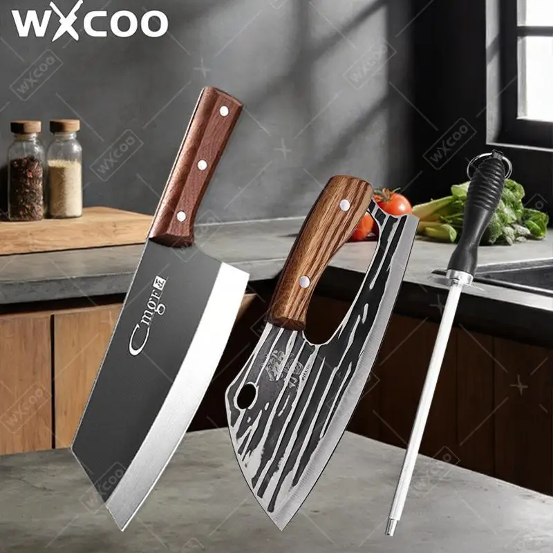 WXCOO 1-3pcs Professional Chef's Knife Set Meat Cleaver Stainless Steel Slicing Knife Durable Kitchen Meat Chopping