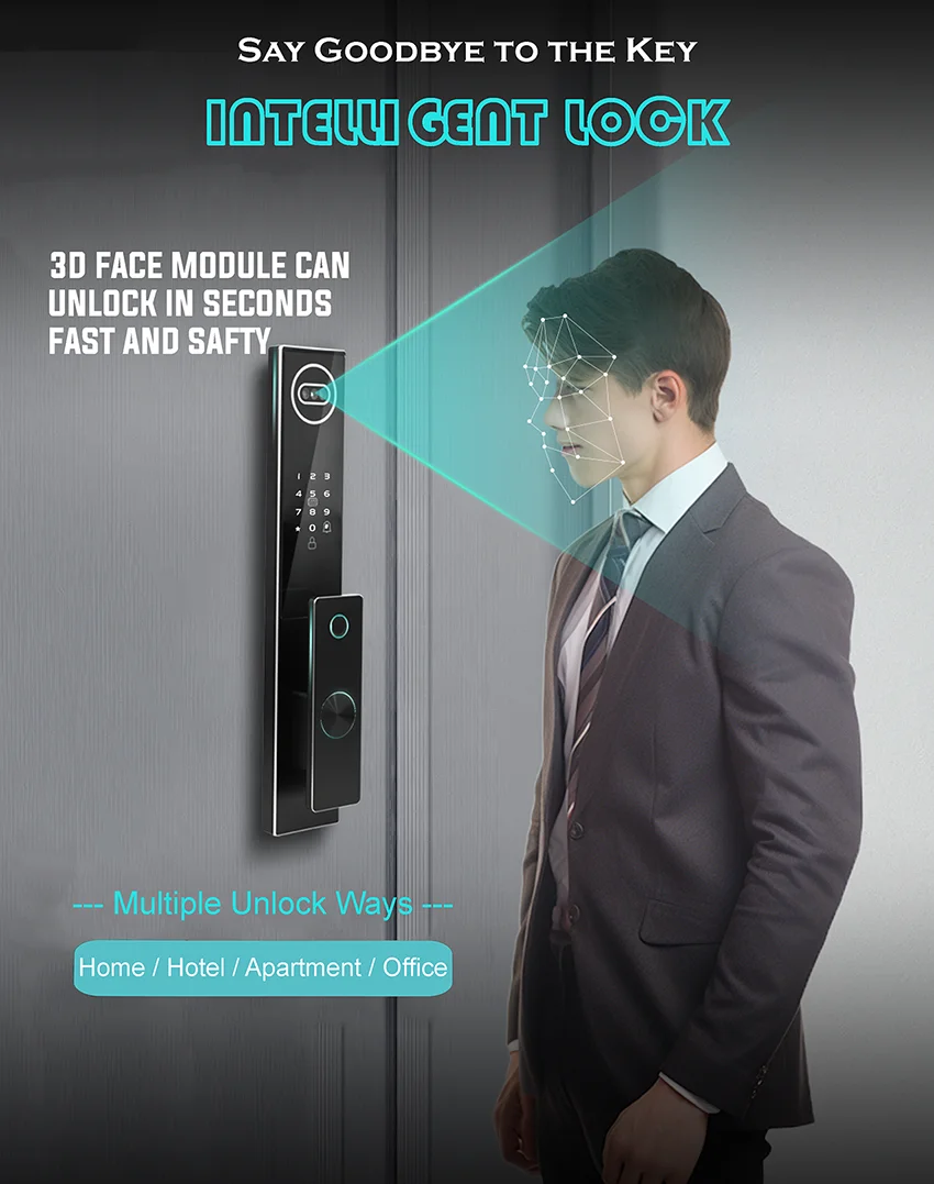 Fingerprint 3D Face Recognition WiFi Smart Front Door Lock B3501 Modern Design App Control Built-in Battery Ttlock
