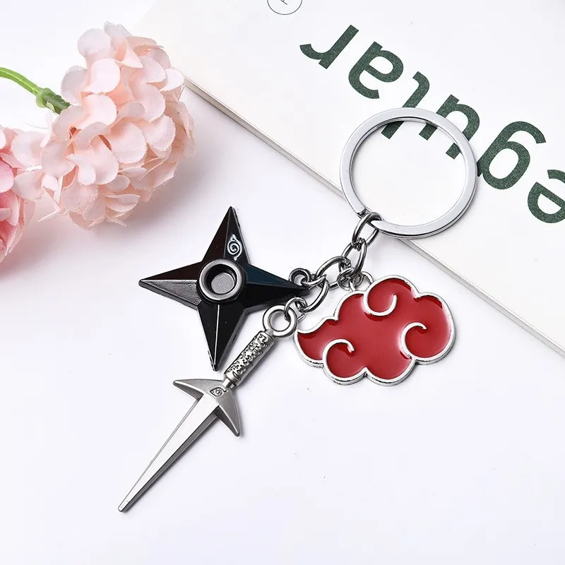 Naruto Anime Peripheral Sasuke Keychain Naruto Shuriken Akatsuki Red Cloud Sharingan Metal Logo Pendant Cartoon Festival Gift view 3
