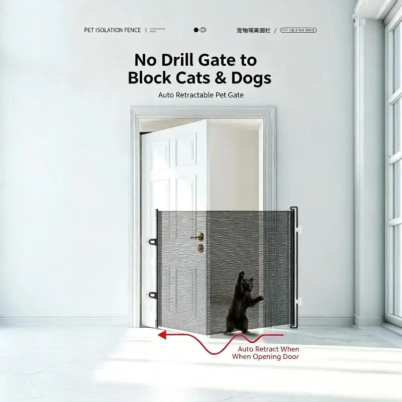 ~Retractable Pet Gate Dog Baby Retractable Gate No-Drill Childproof Net Fence Cat Baffle For Indoor Pet Dog Barrier Fences