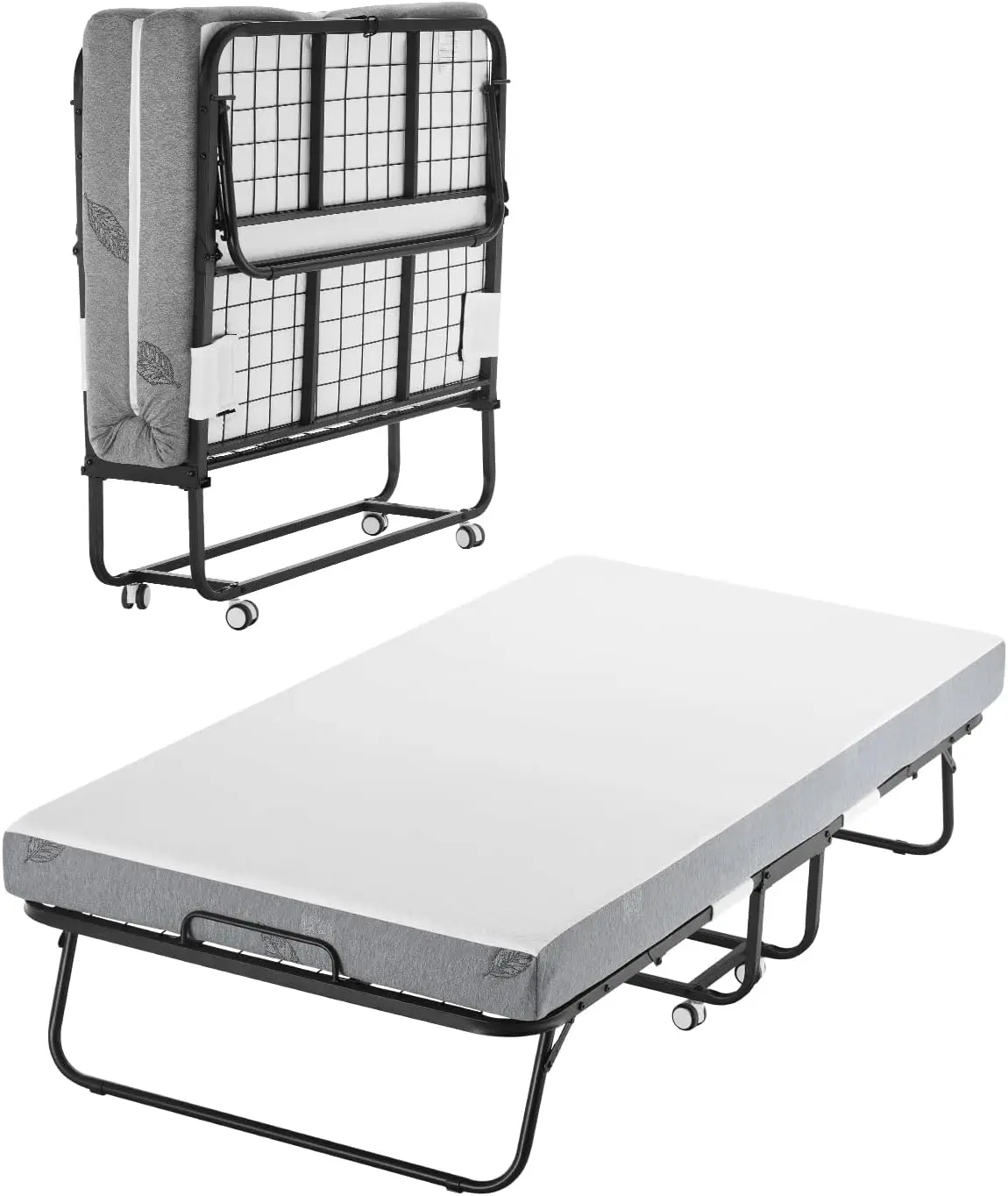 38 in x 75 in Folding Bed with 5 in Mattress, Twin Size Foldable Bed with Sturdy Metal Frame & Memory Foam Mattress, Portable Tw