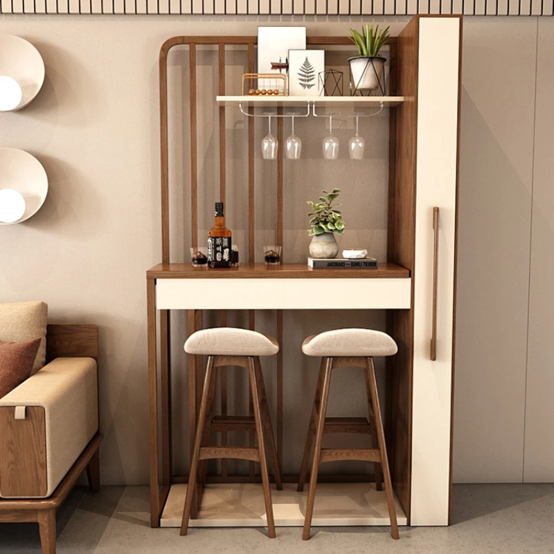 Retractable Solid Wood Bar Counter Porch Cabinet Corner Small Bar Counter Living Room Partition Storage Entrance Cabinet