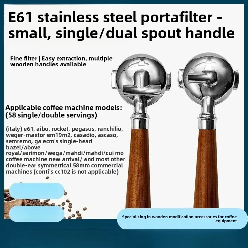 

Coffee Machine Handle Stainless Steel Binaural 58mm Solid Wood Handle Universal for Single and Double Nozzles