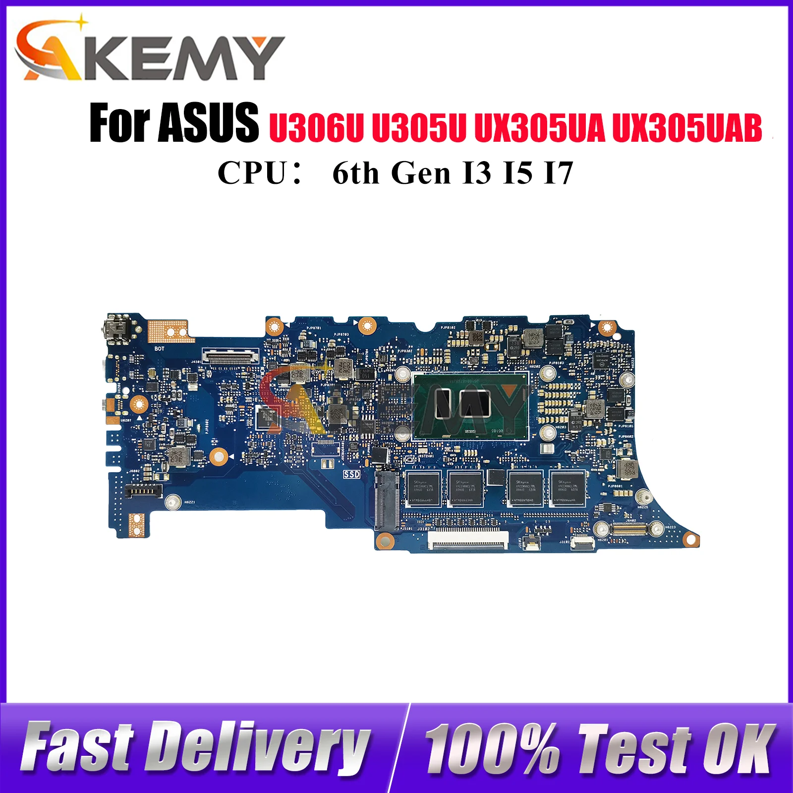 

UX305UAB Laptop Motherboard For ASUS ZenBook U306U U305U UX305UA UX305UAB UX305U Mainboard With I3 I5 I7 CPU 100% tests OK stk