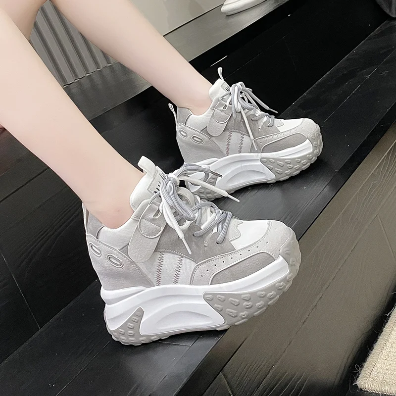 Spring Women Platform Trainers Comfy Shoes Chunky Sneaker Summer Women Wedge Shoes Breathable 10.5CM Height Increased Sneaker