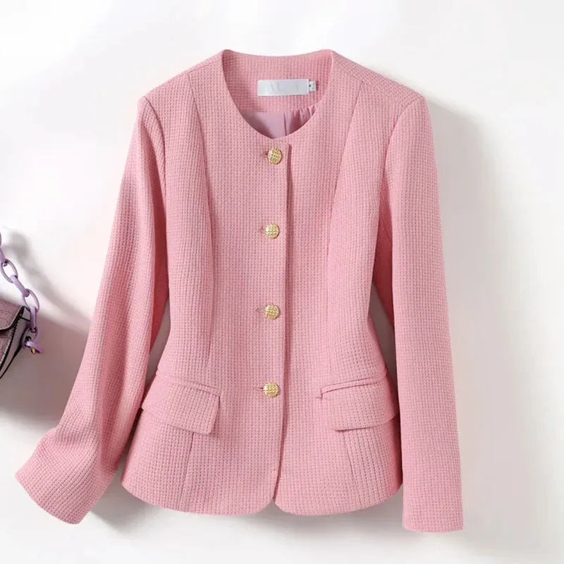 Petit blazer à col rond pour femme, veste parfumée, chic, élégant, court, coréen, printemps, automne, décontracté, automne, nouveau, 2024