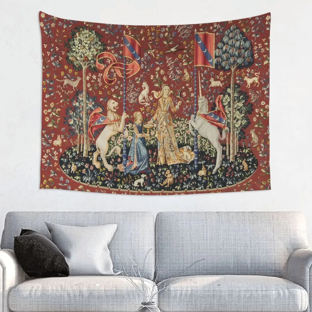 The Lady And The Unicorn Taste Tapestry Hippie Fabric Wall Hanging Medieval Renaissance Room Decor Table Cover Wall Blanket