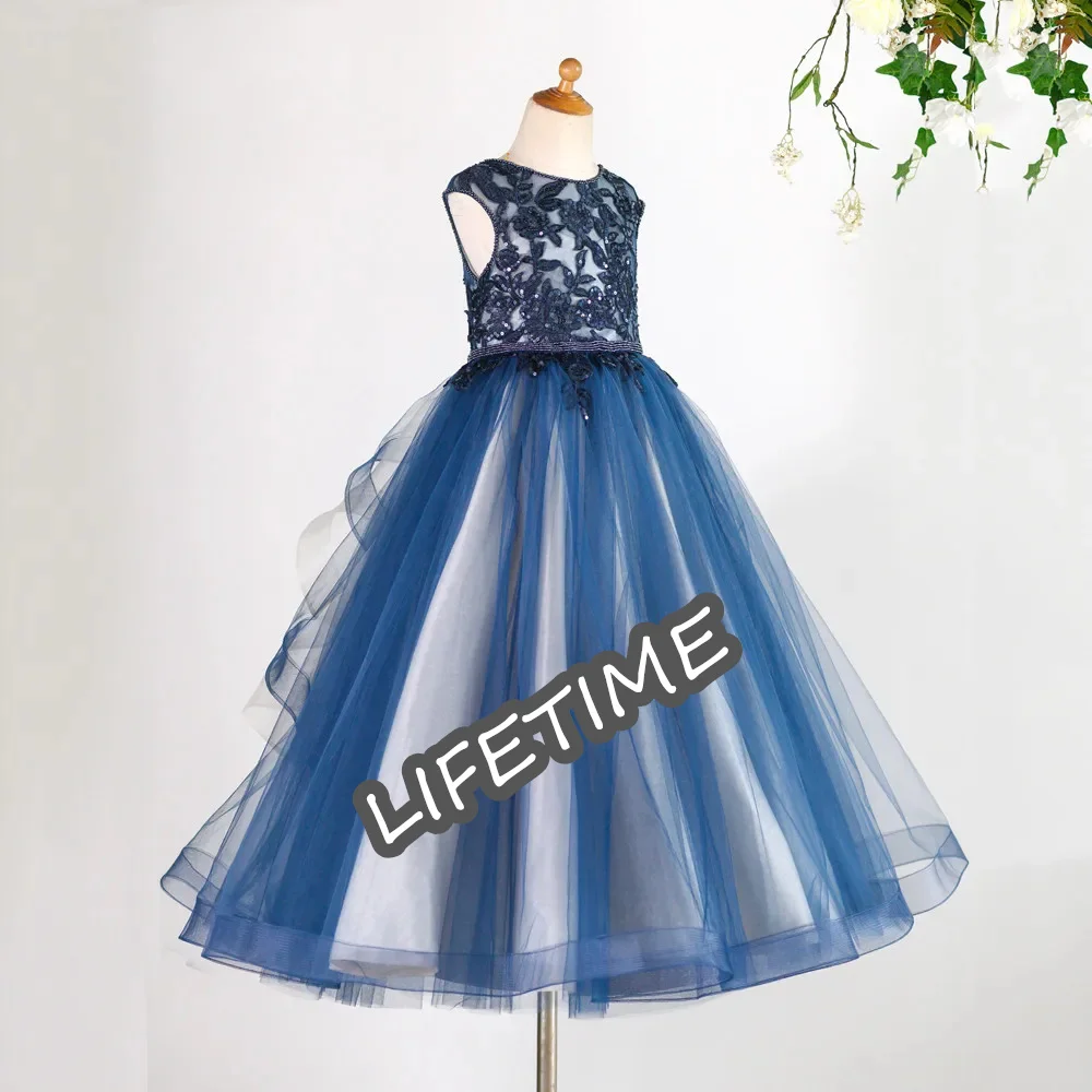 Vintage Tulle Lace Kids Flower Girl abiti strati gonna prima comunione Dress Backless Long Tail Backless Dresses