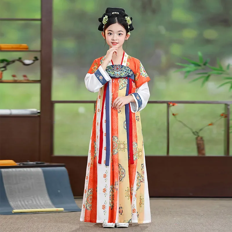 

Комплект платья ханьфу для маленьких девочек и мальчиков, сценический наряд, топы, юбка, костюм, традиционная китайская одежда, детский костюм для косплея, древний детский костюм