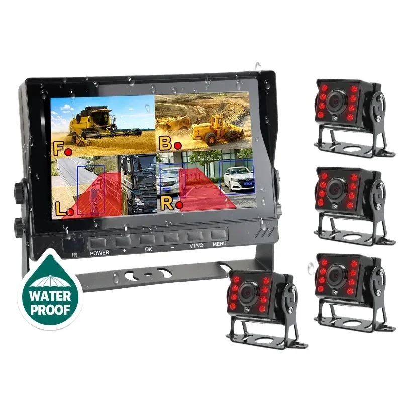 GreenYi 7 Inch IPS Screen 4 Channel Smart Blind Spot    BSD Alarm IP66 Waterproof DVR AHD720P Truck Backup IR