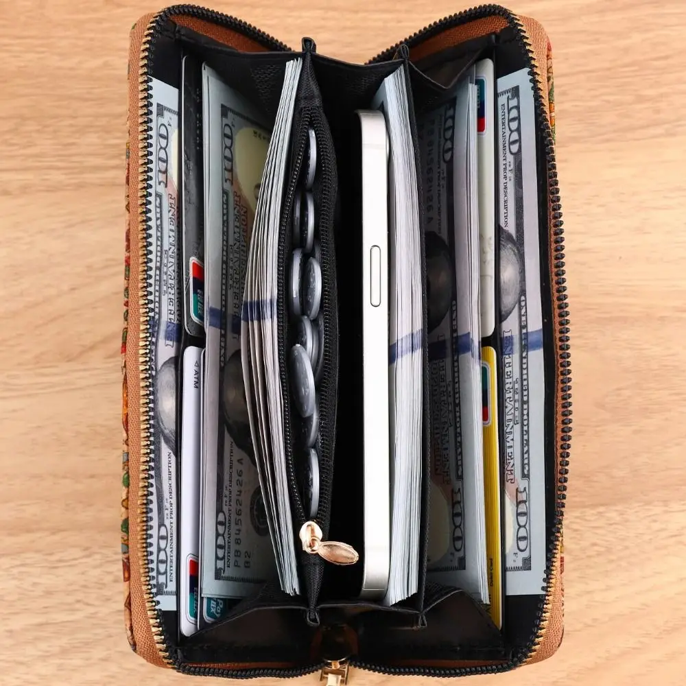 New Portable Coin Purse Wood Grain Large Capacity Card Holder Multiple Card Slots PU Leather Women's Wallet Ladies