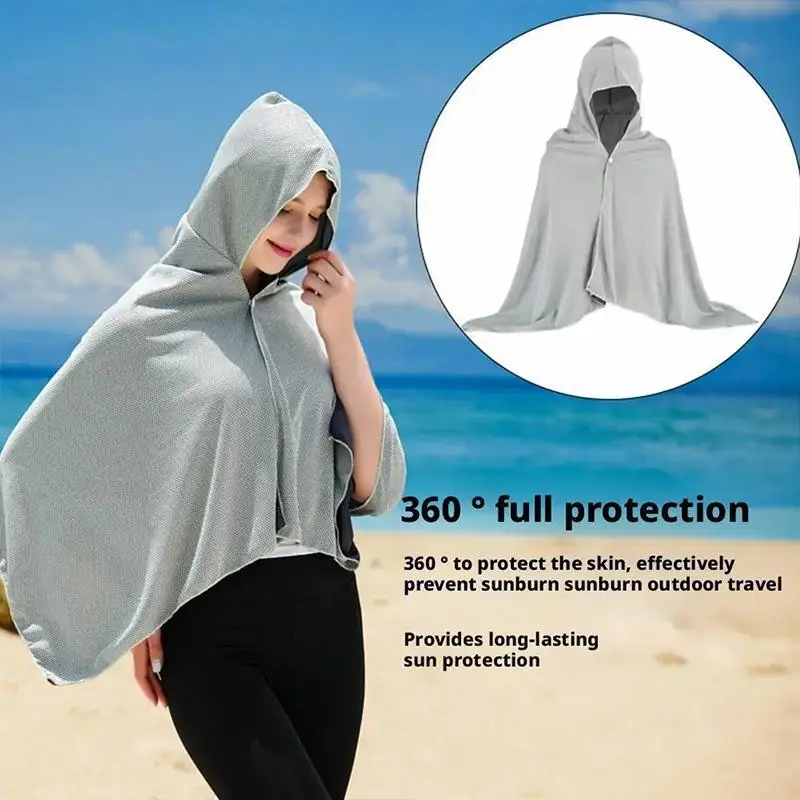 [1pcs] Ice Cool Beach Poncho Cover Up Quick Dry Sunscreen Clothing Oversized Hooded Towel Wrap 4-in-1 Swimming Beach Pool Travel
