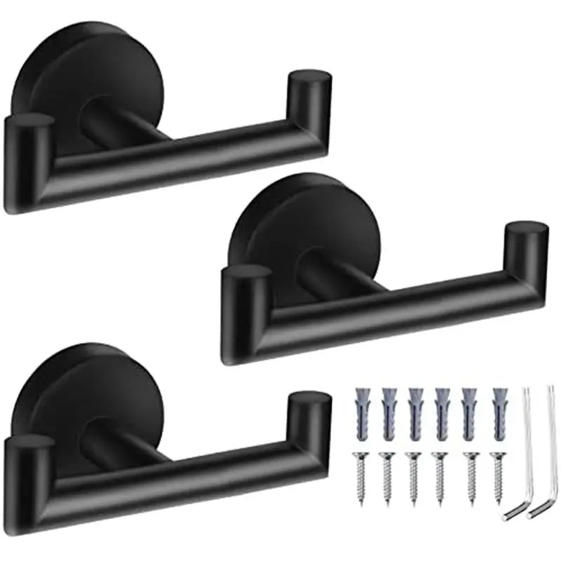 

ABUH-Double Towel Hooks For Bathroom Black Wall Mount Robe Hook Double Towel Hook Towel Holder For Kitchen Bathroom