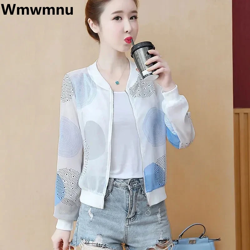 Korean Fashion Thin Chiffon Jacket Women Sunscreen Long Sleeve Tops New Summer Short Outerwear Casual Printed Chaqueta Mujer