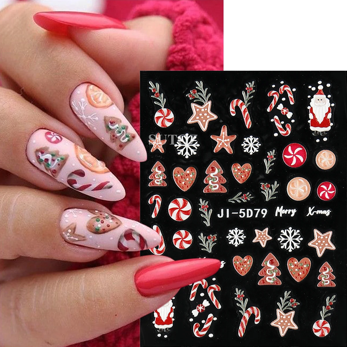 5D en relief Noël ongles autocollants dessin animé renne ongles décalcomanies démontrent de neige pull tricot conception nouvel an horloge manucure LEBJI-5D