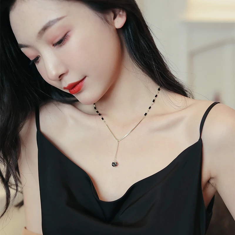 2023 neue Schmuck Für frauen Geheimnisvolle Sexy Schwarz Kristall Zirkon Ball Anhänger Halskette Party Luxus Halskette Mädchen Zubehör – Detail 9