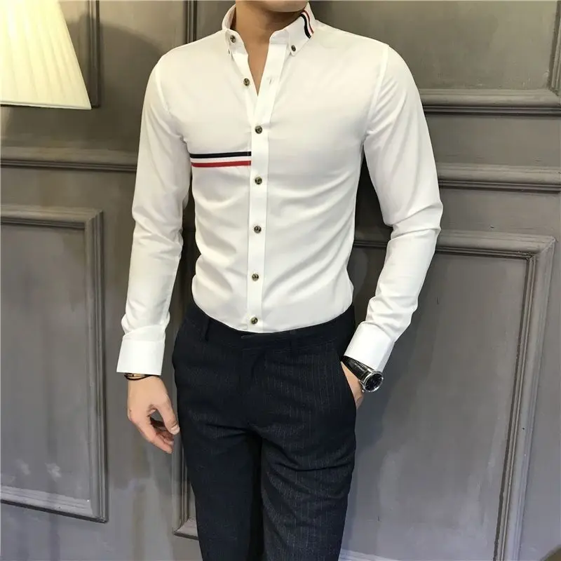 Male Spring High Quality Long Sleeve Shirts Men\'s Slim Fit lapel Leisure Shirts Fashion Tops Plus Size 4XL