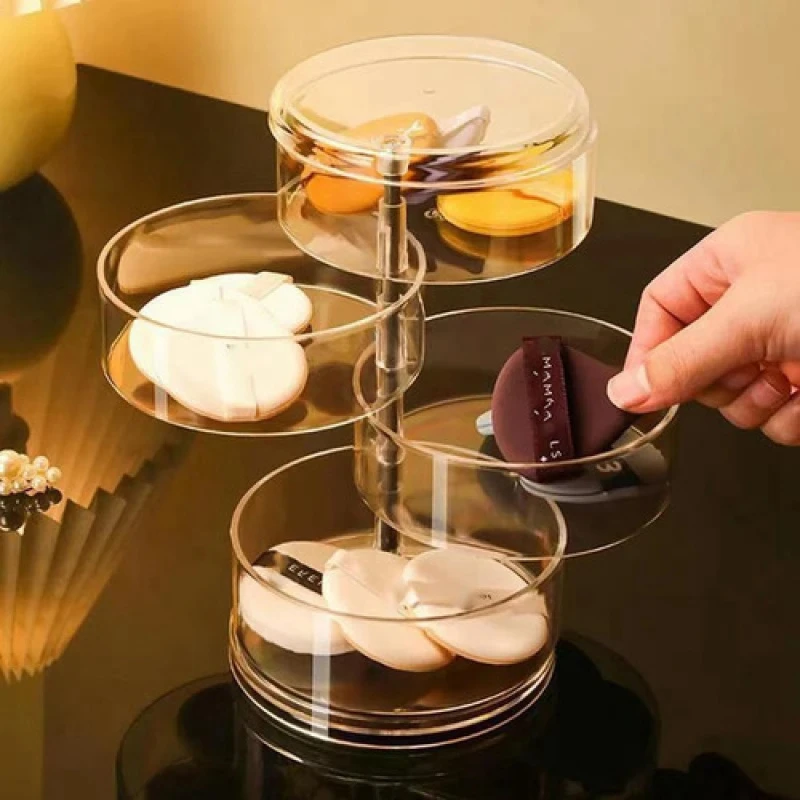 Transparente rotierende Make-up-Schwamm-Puderquaste-Aufbewahrungsbox, staubdicht, atmungsaktiv, Desktop-Organizer, kosmetisches Aufbewahrungsregal