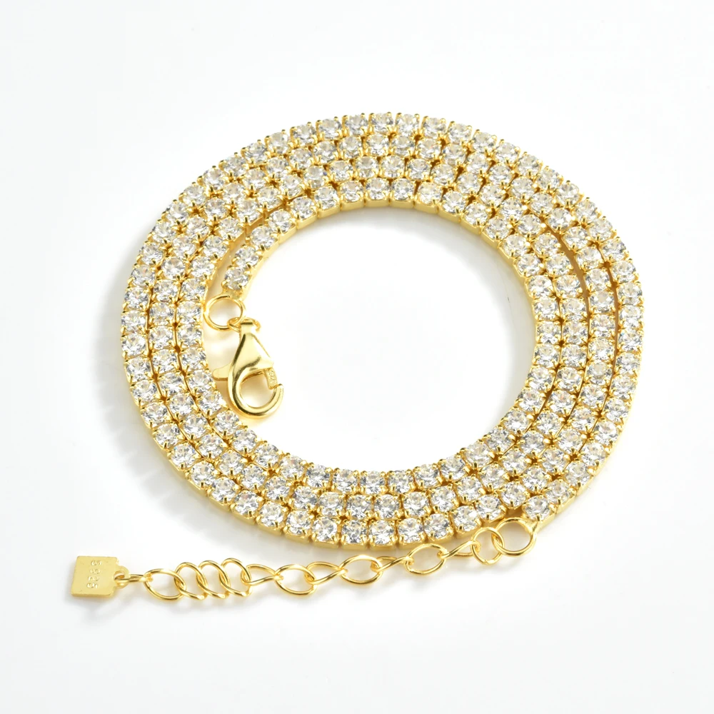 Custom 925 Sterling Silver Tennis Chains 2mm CZ Diamond Beads Hip Hop Jewelry Necklace with Iced 925 Tennis Chains