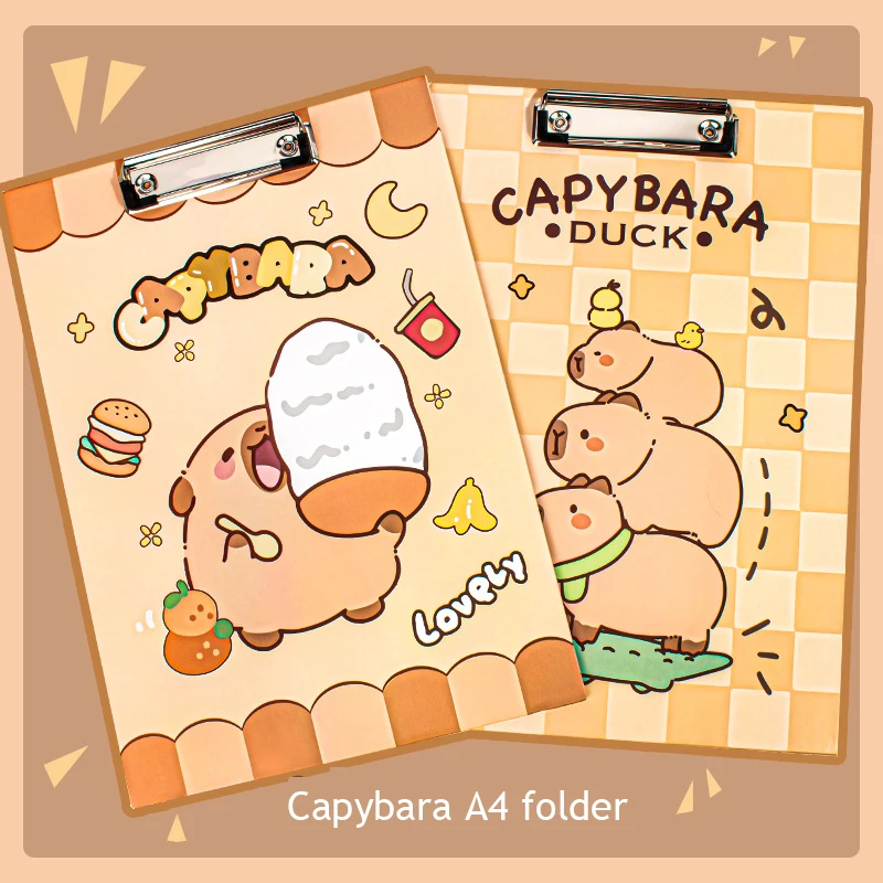 Kawaii Capybara A4 Folder Student Board Clip Writing Pad Folder Desk Organizer University Folders Folder For Documents Clipboard