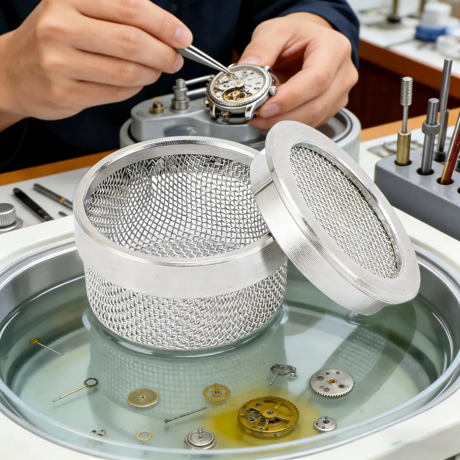 Watch Parts Cleaner Basket Stainless Steel Watch Repair Mesh Holder Basket Watch Repair Tool for Jewelry Tiny Components