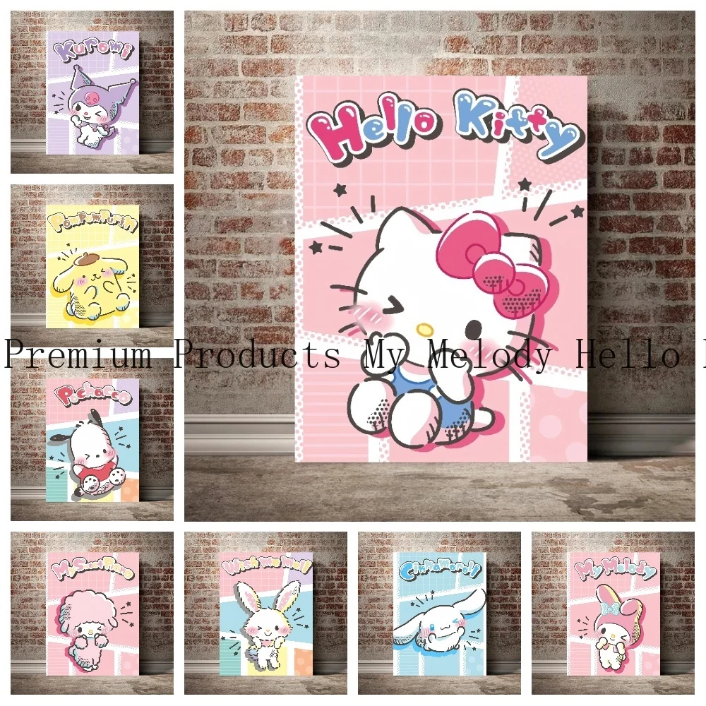 HD Anime Canvas Poster Cartoon Sanrio Hello Kitty Melody Cinnamon Dog Painting Cute Wall Art Print Picture Kid Room Decor Gifts