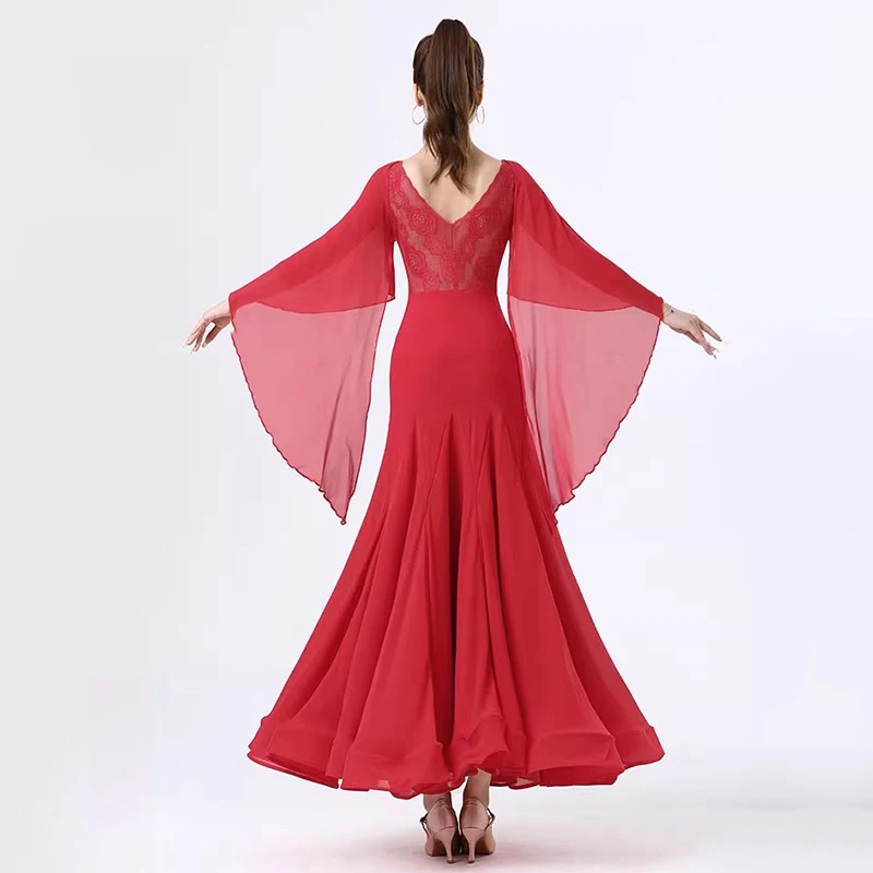 2024 nuovo vestito da ballo da sala da ballo elegante festa in pizzo da donna costumi moderni Big Swing Waltz Performance Stage Wear Clothes