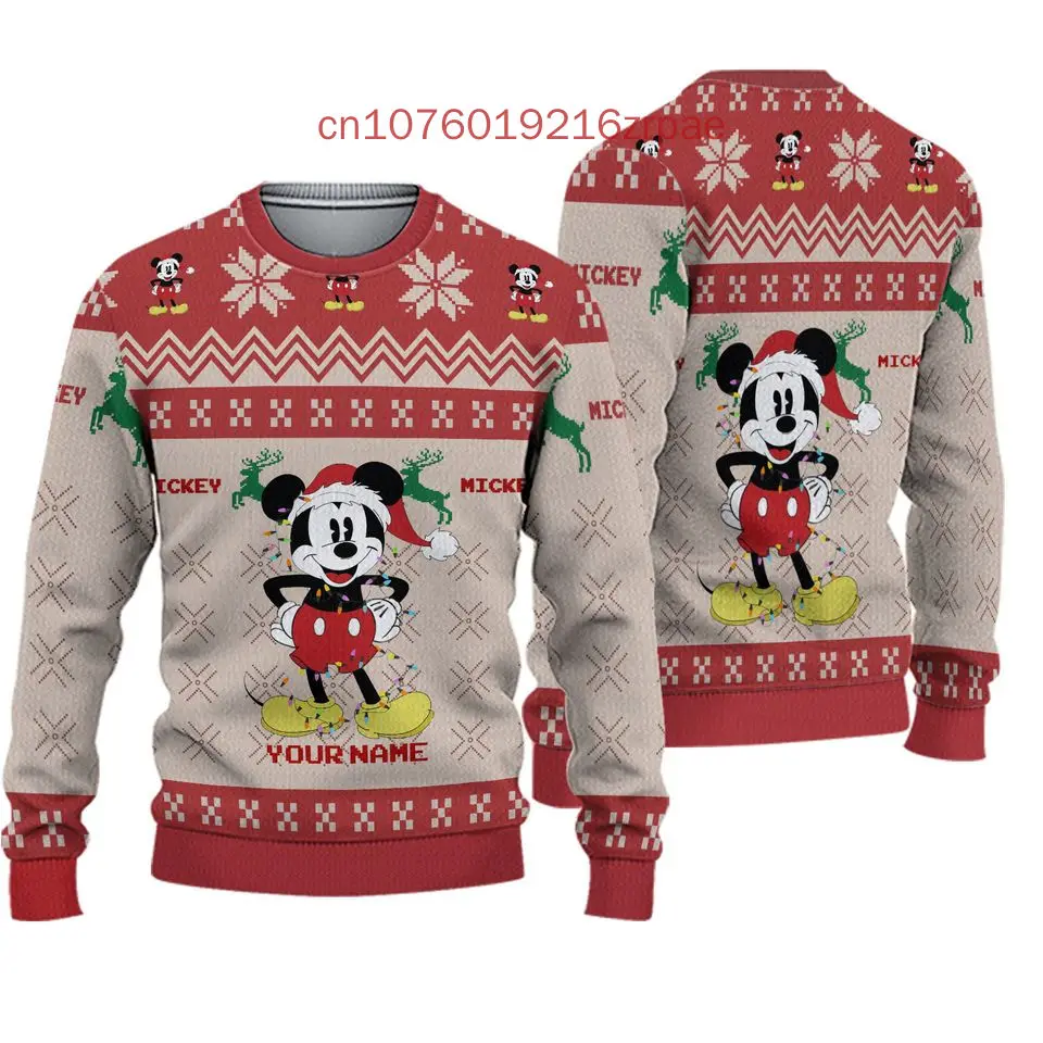 Personalized Disney Christmas Mickey Mouse Ugly Sweatshirts 3d Print Disney Casual Cartoon Sweatshirt Christmas Sweater