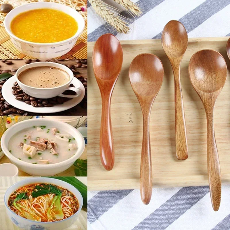Wooden Spoon Cute Bamboo Kid Children Milk Honey Soup Coffee Spoon Solid Wood Tableware Kitchen Cooking Utensil Accessories Sets