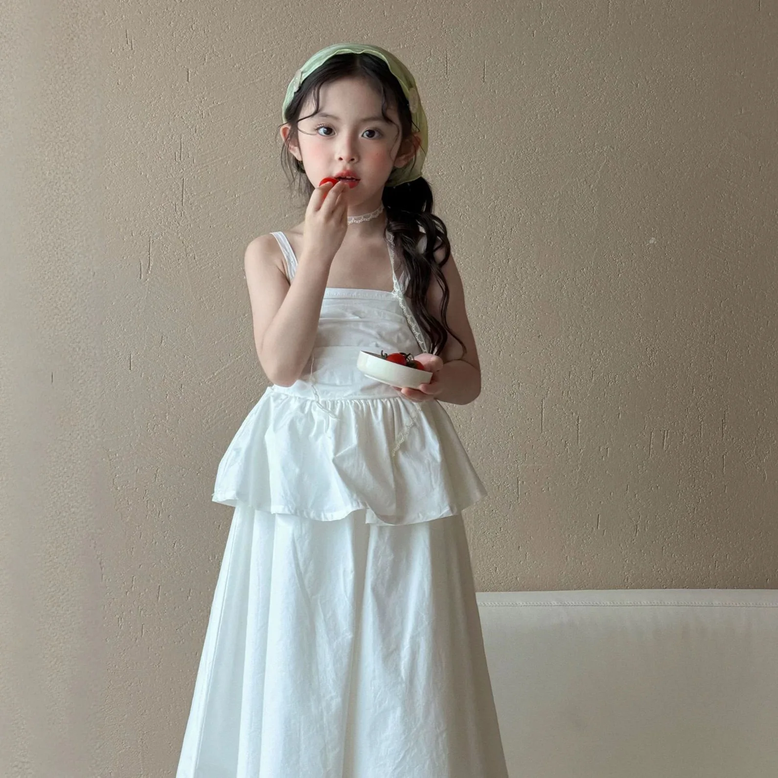 Girls Dress 2026 Summer New High-end Korean White Camisole Skirt Cake Skirt Princess Vest Skirt