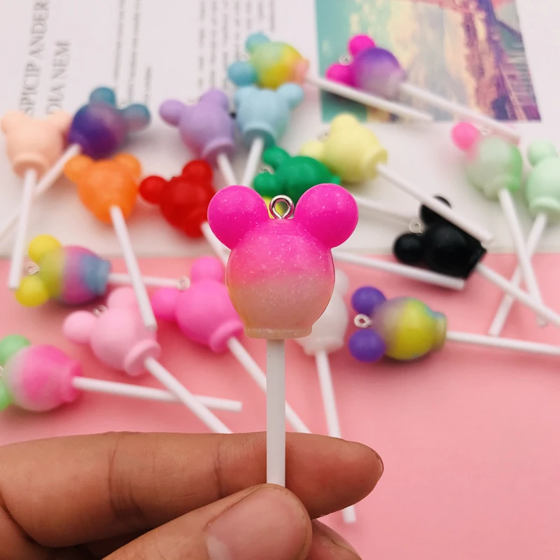 10pcs Hot Selling Resin Cute Newest Colorful Mouse Lollipop Charm for Keychain, Earring, Scrapbooking, DIY Making, Necklace