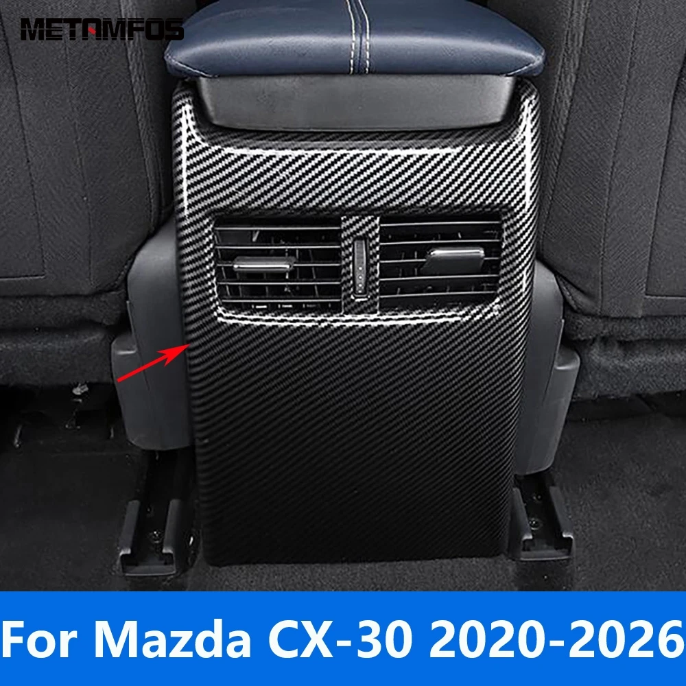 For Mazda CX-30 CX30 2020-2025 2026 Carbon Fiber Armrest Box Rear Air Vent Outlet Cover Trim Interior Accessories Car Styling