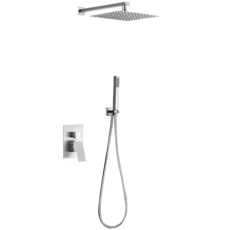 Rainfall Shower Sets Square Stainless Steel Concealed Shower Set Nickel Color Into Wall Two Functions Shower Faucet