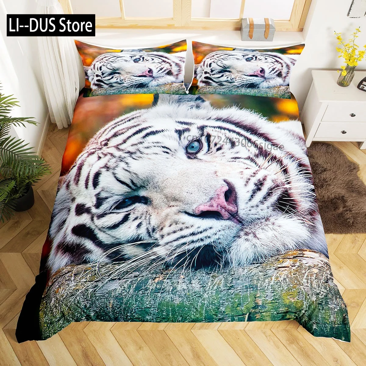 

Tiger Head Comforter Cover Decor Duvet Cover Bedding Set Prairie Animal Quilt Cover for Kids Boys Teens Men with 2 Pillow Cases