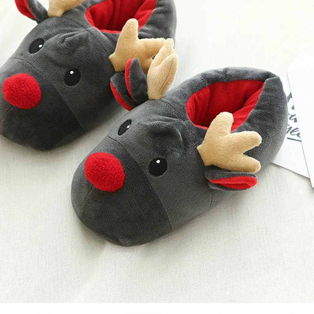 2024 New Cotton Slippers Plush Deer Winter Cover Heels Couple Christmas Slippers Cute Soft Comfort Warm Home Slippers Shoes