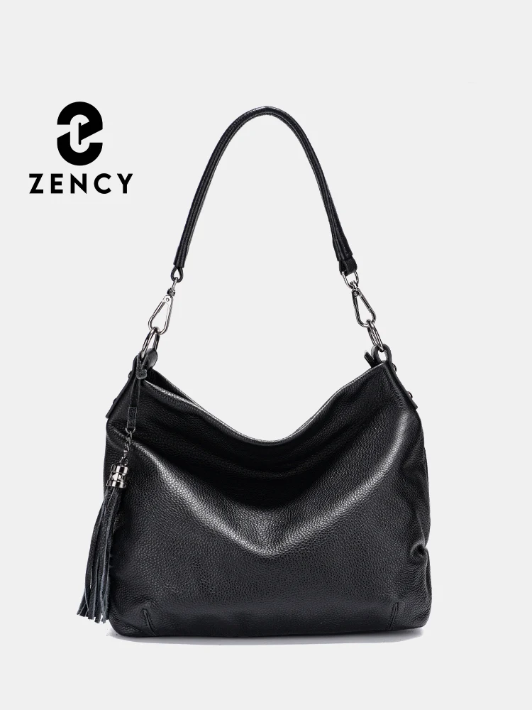 

Zency Solid Color Genuine Leather Handbag For Women Elegant Tassel Hobo Bag Ladies Crossbody Purse Medium Size Shoulder Winter