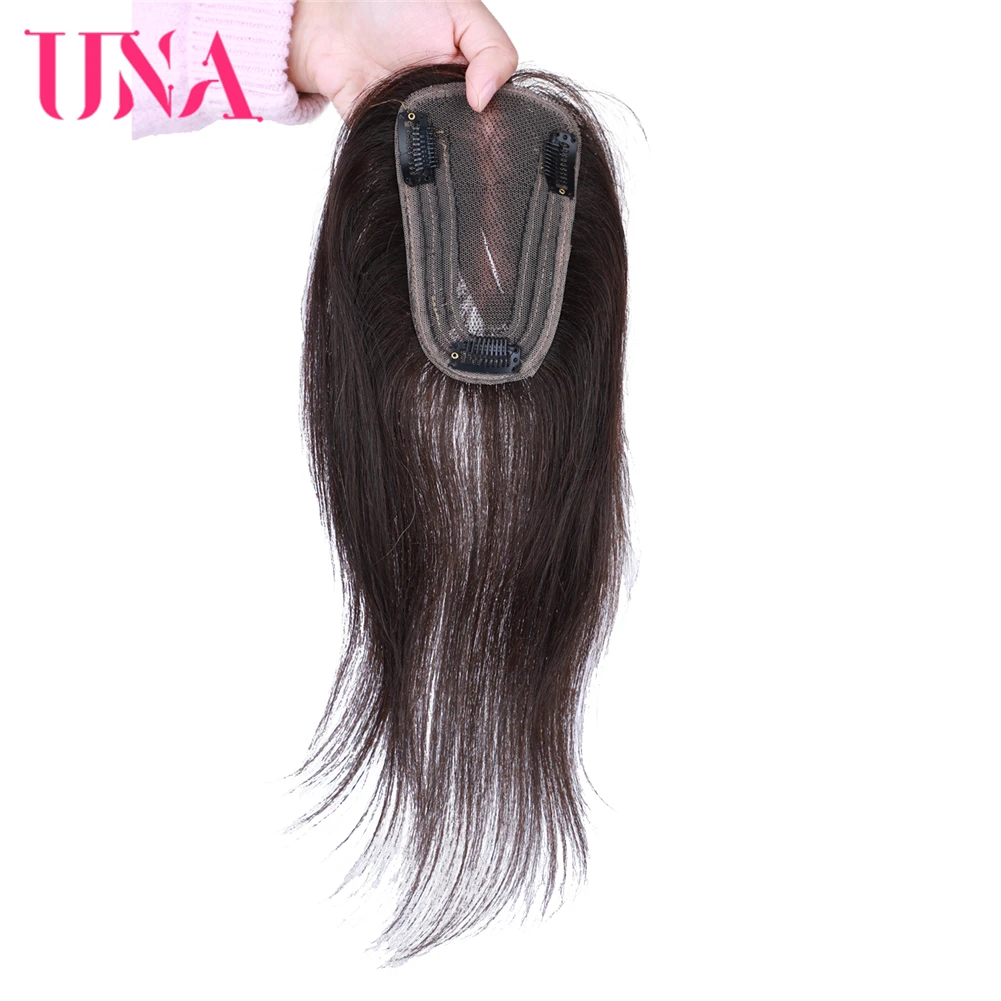 Una Human Hair Swiss Lace frontal Toppers Silk Base Hair Pieces Clip In Hair Natural color cover white thin hair Hairpieces