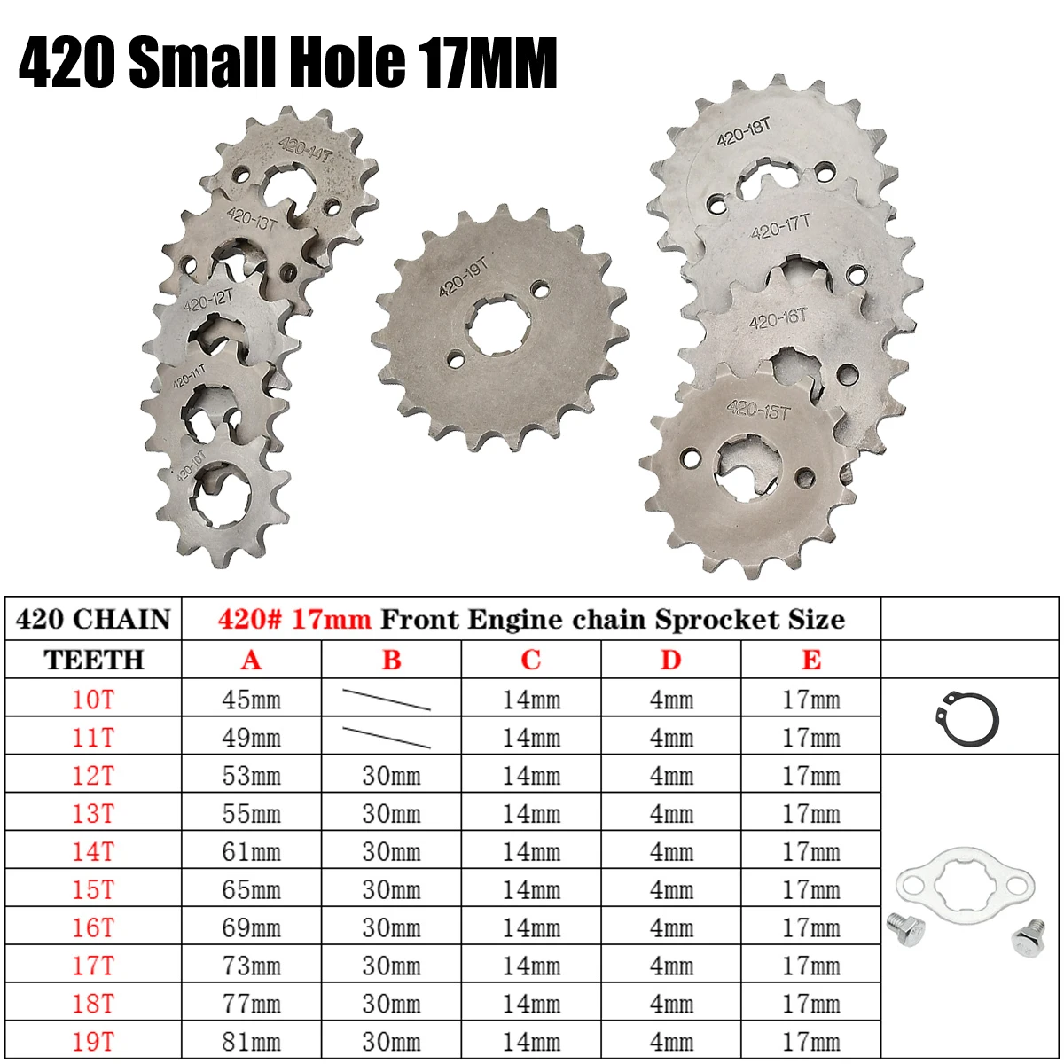 

420H Chain 420 17mm 10 -19 Teeth Front Engine Sprockets For Taotao Kayo BSE Xmotos Apollo SSR Monkey Dax 110 125cc Dirt Pit Bike