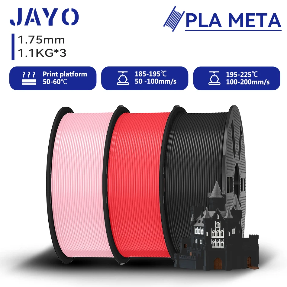 JAYO 3,3KG PLA Meta Filament 1,75MM 3D-Filament PLA für FDM 3D-Drucker, sauber gewickelt, robust, 3D-Druckmaterialien 1,1KG/Rolle