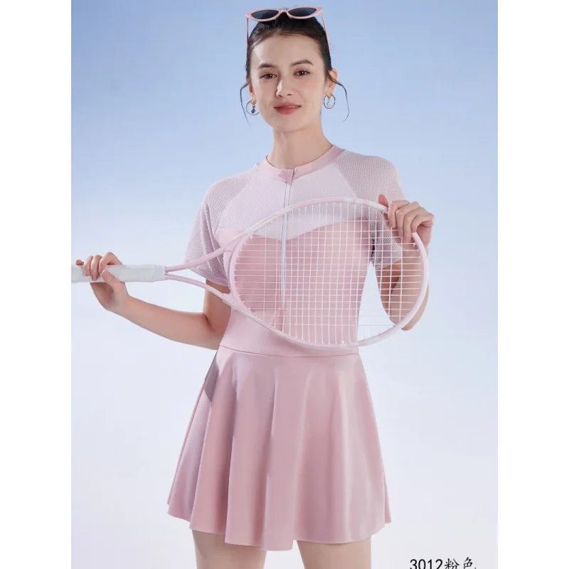 Minsu nuevo traje de baño con falda de una pieza, cintura delgada, talla grande, cubierta adelgazante, traje de una pieza para estudiantes de primavera caliente, malla 3012