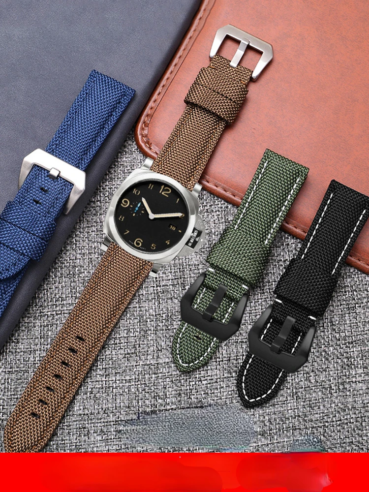 Waterproof Nylon Watchband for Panerhai Diesel Seiko Citizen Baopo 50 Block Woven Belt Male 22mm 24mm 26mm Leather Watch Strap